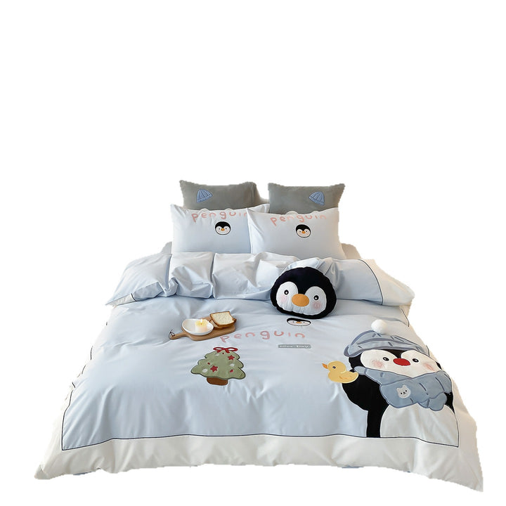 Kinderbettwäsche-Set mit Pinguin-Applikation und weicher Baumwollmischung