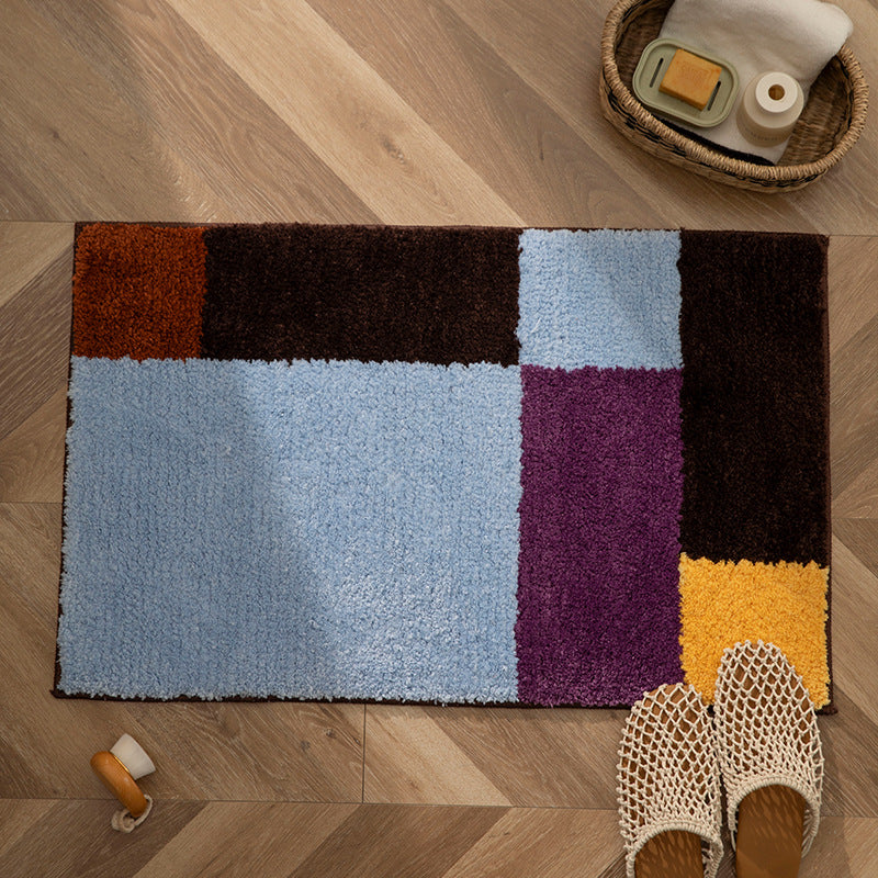 Hochflor-Badematte mit geometrischem Farbblock-Design und rutschfester Unterseite