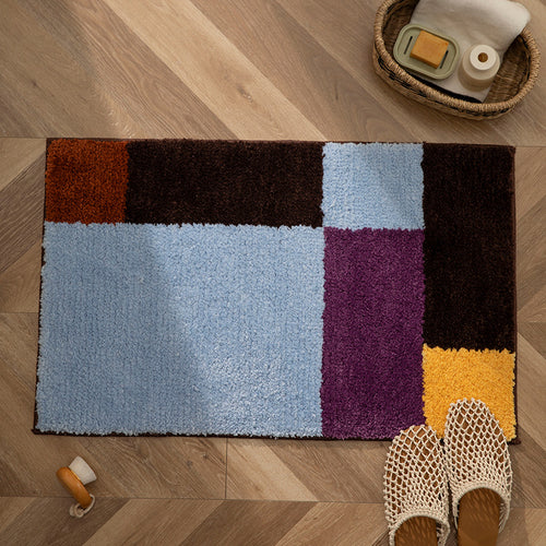 Hochflor-Badematte mit geometrischem Farbblock-Design und rutschfester Unterseite