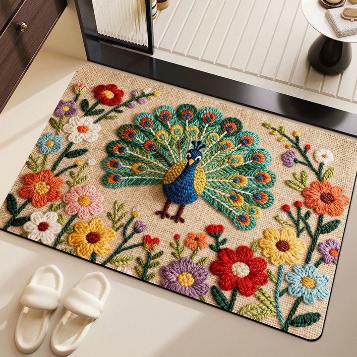Bestickter Pfau und Floral Teppich