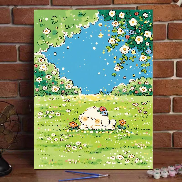 Niedliches Katzenillustration Leinwandkunstdruck Karnz