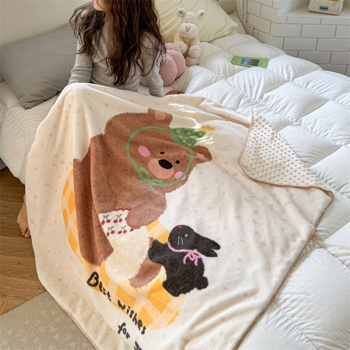 Umkehrbare Plüsch Sherpa Wurfdecke mit Cartoon-Katzen-Design