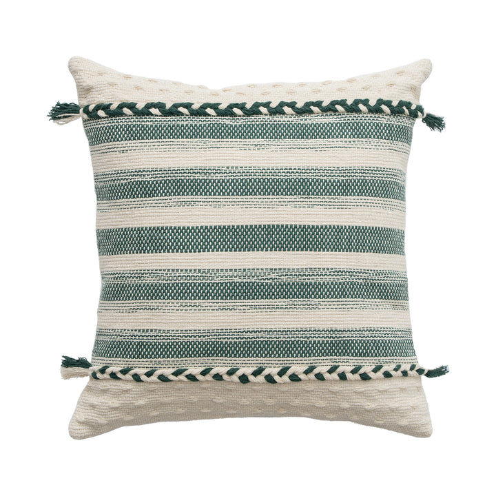 Rechteckiges Boho-Lumbar-Kissen mit geflochtenen Bändern und Quasten