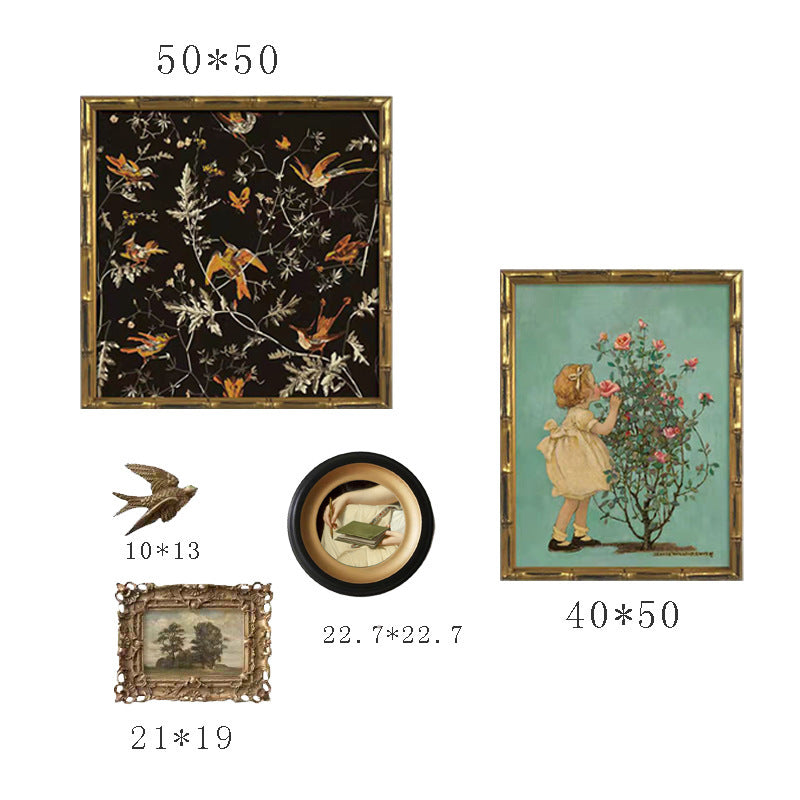 Gerahmter Vogel- und Blumen-Kunstdruck