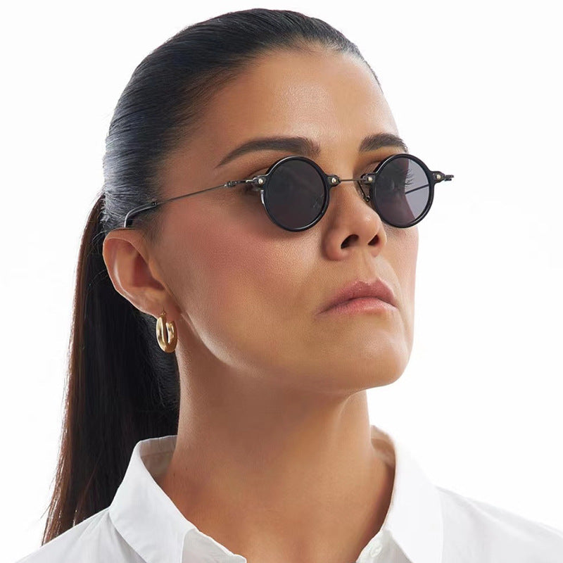 Damen modische runde Sonnenbrille mit stylischem Metallrahmen und polarisierenden Gläsern Karnz