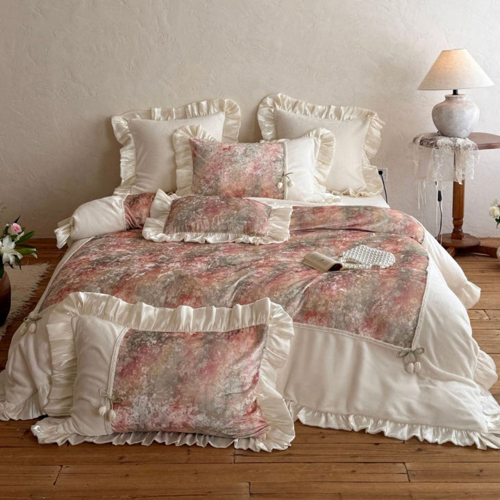 Aquarell Burnout Velvet Bettwäsche mit satin Rüsche Kissenbezug Set