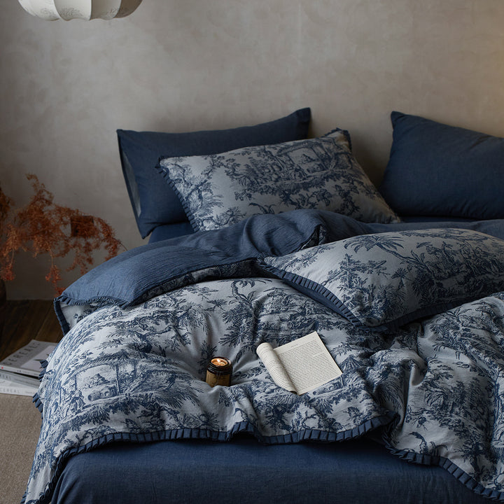 Toile-Muster Baumwollsatin Bettbezug Set mit passenden Kissenbezügen