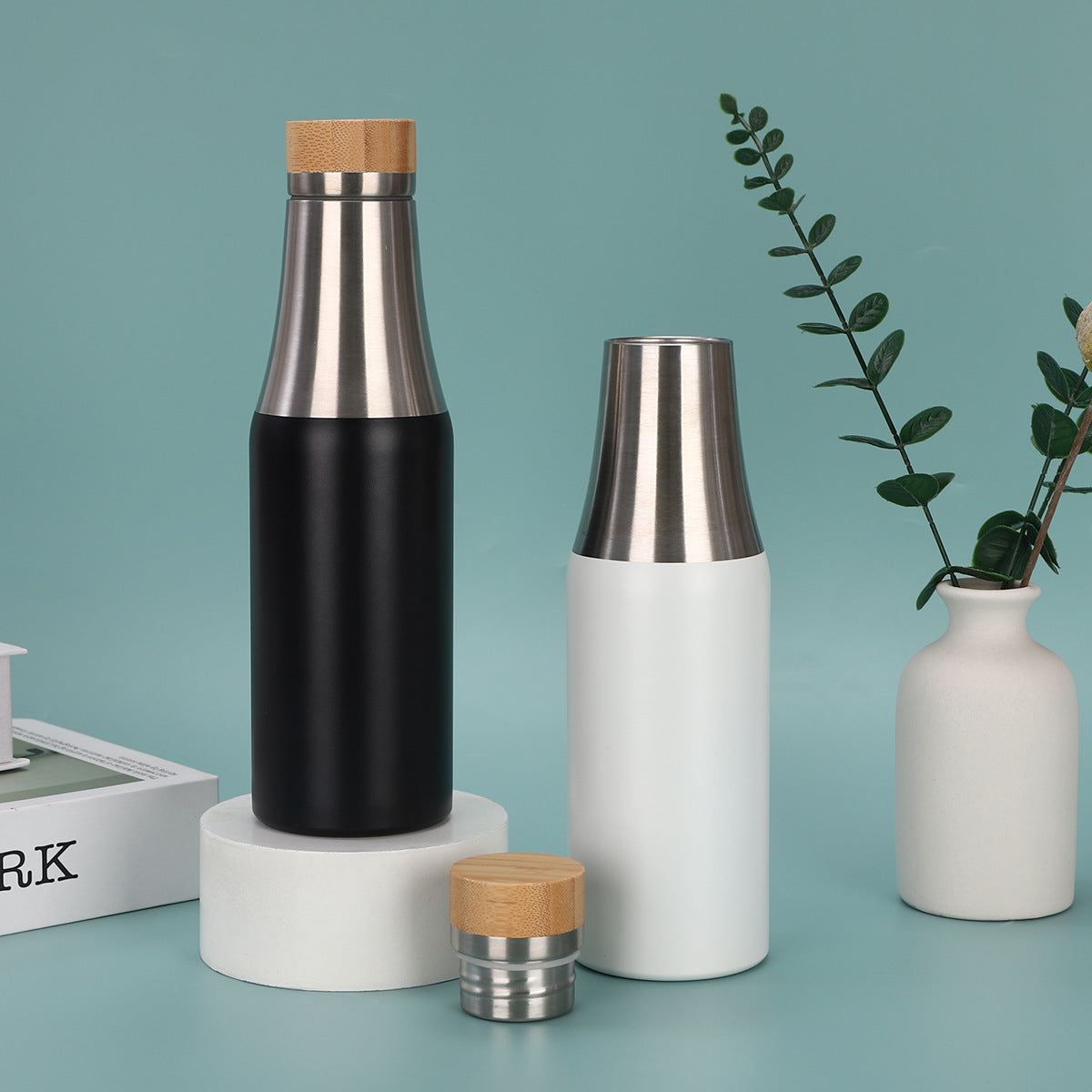 Damen edelstahl isolierte Trinkflasche mit Bambusdeckel Karnz