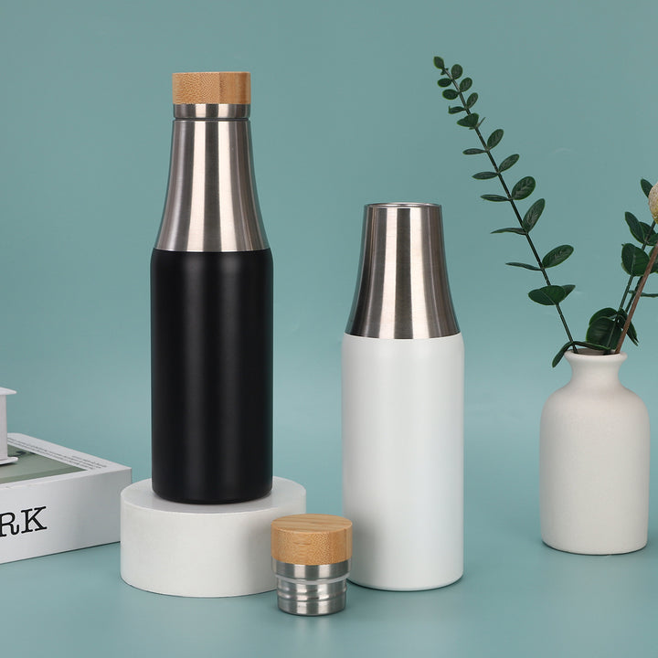 Damen edelstahl isolierte Trinkflasche mit Bambusdeckel Karnz