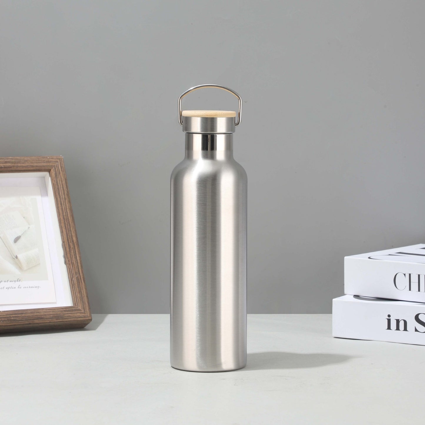 Damen edelstahl Isolier Trinkflasche mit nachhaltigem Bambusdeckel Karnz