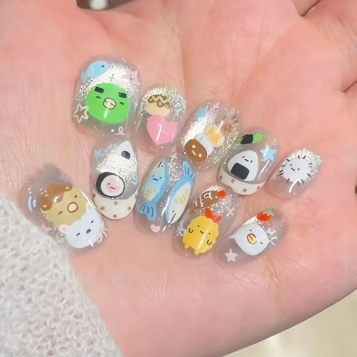 Verspielte Cartoon-Themen Press-On Nagelkunst Karnz
