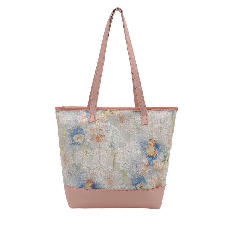 Künstlerische floral gestickte Tote-Bag Karnz