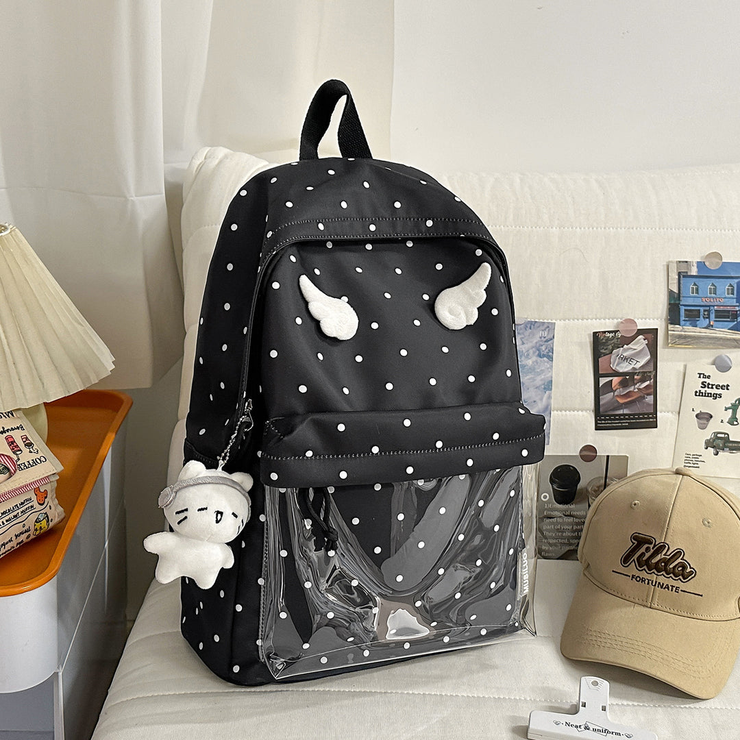 Polka-Dot-Muster Rucksack mit verspielten Flügelakzenten Karnz