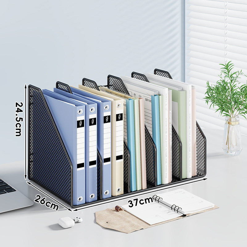 Mesh Desktop Vertical File and Folder Organizer Rack mit breiten Fächern und rutschfestem Sockel