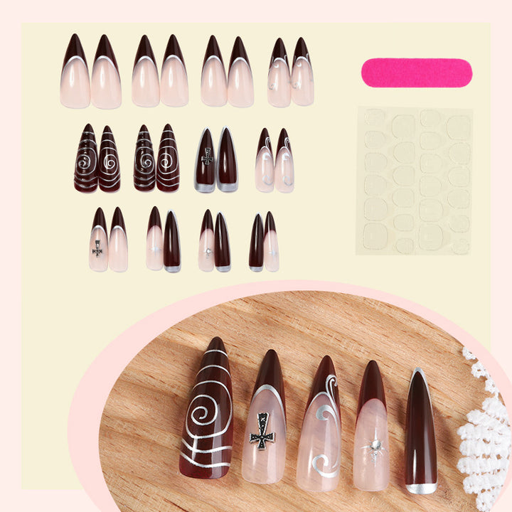 Künstlerisches Stiletto Press-On-Nägel-Set mit aufwendigen Designs Karnz
