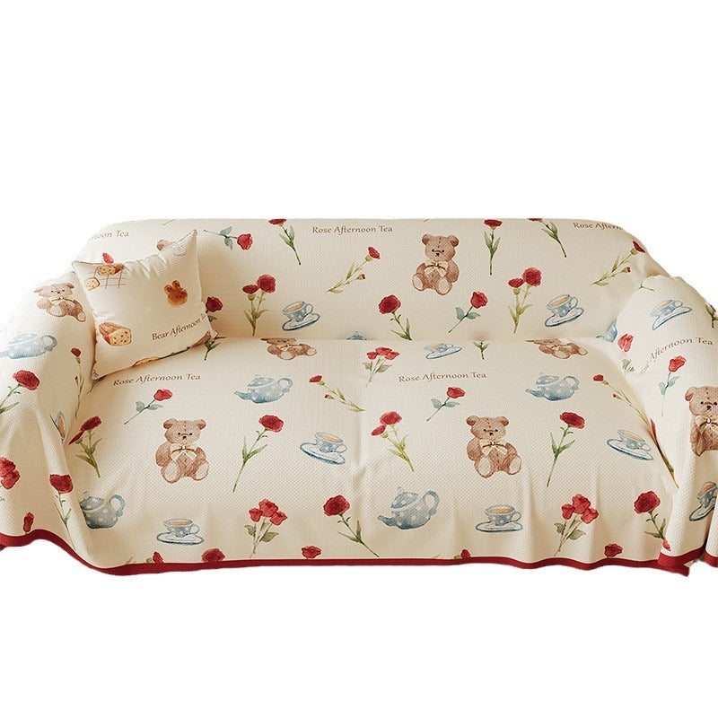 Quilted Peach-Print Sofa Slipcover Throw with Textured Waffle Weave