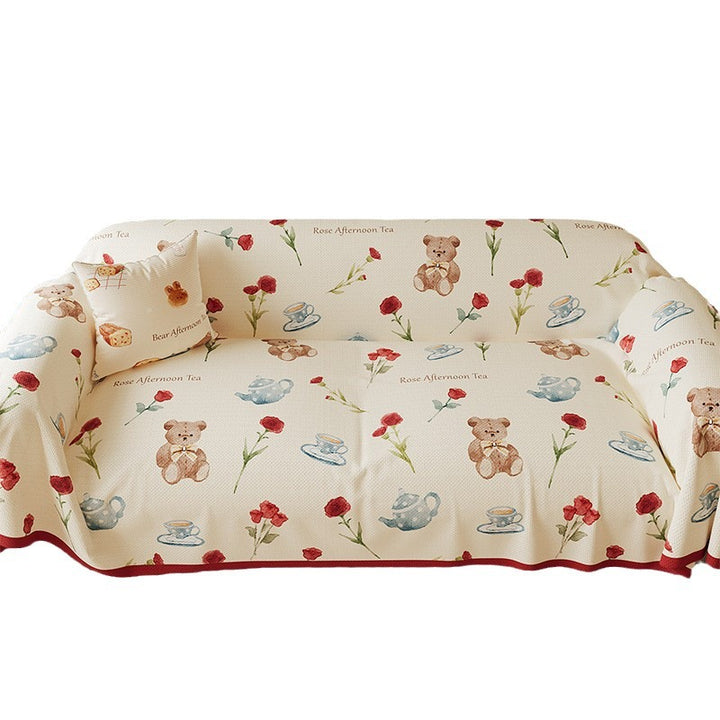 Quilted Peach-Print Sofa Slipcover Throw with Textured Waffle Weave