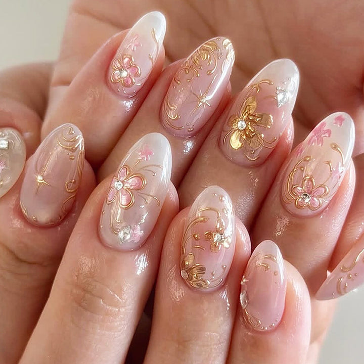 Dekoratives Press-On Nagelkunstset mit floralem Design Karnz