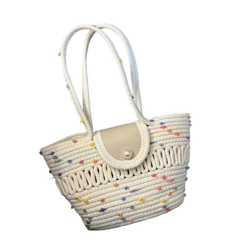 Damen Modische Handtasche mit buntem Baumwollgeflecht Karnz