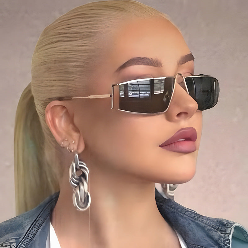 Damen trendige Sonnenbrille im futuristischen Design mit eckigen Gläsern Karnz