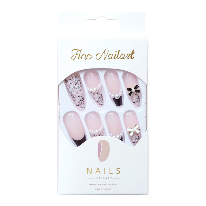 Dekoratives Press-On-Nagel-Set mit Perlen- und Schleifendesigns