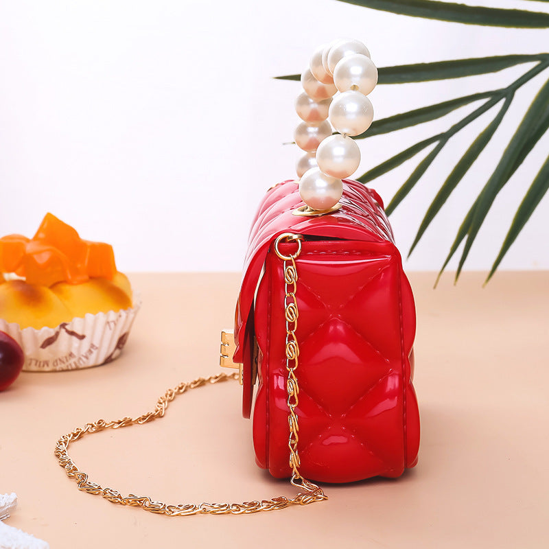 Damen elegante Handtasche mit Perlenhenkel Karnz