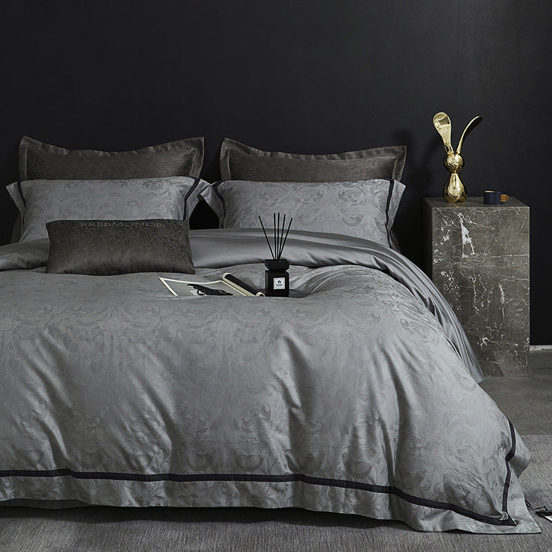 Luxuriöses Satin-Bettwäsche-Set mit Jacquard-Blumenmuster und verdecktem Reißverschluss