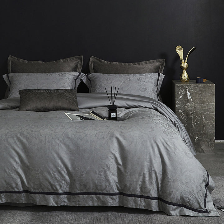 Luxuriöses Satin-Bettwäsche-Set mit Jacquard-Blumenmuster und verdecktem Reißverschluss