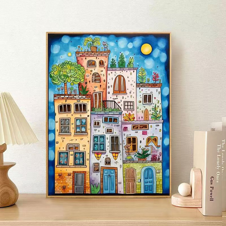 Verspielter Urbaner Landschaft Leinwand Kunstdruck Karnz