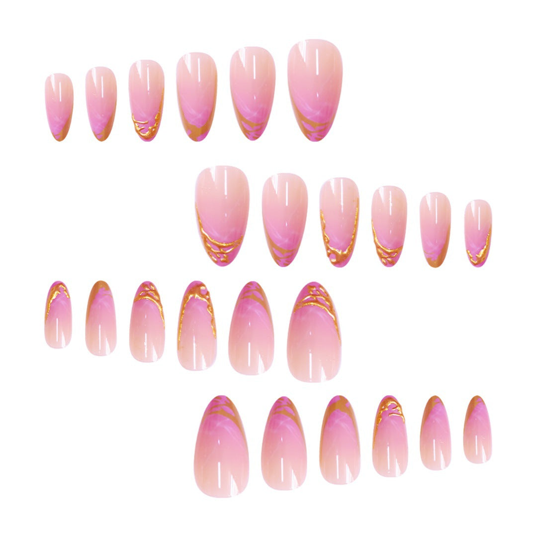 Elegante Stiletto Press-On Nagelerweiterungen mit goldenen Spitzenakzenten Karnz