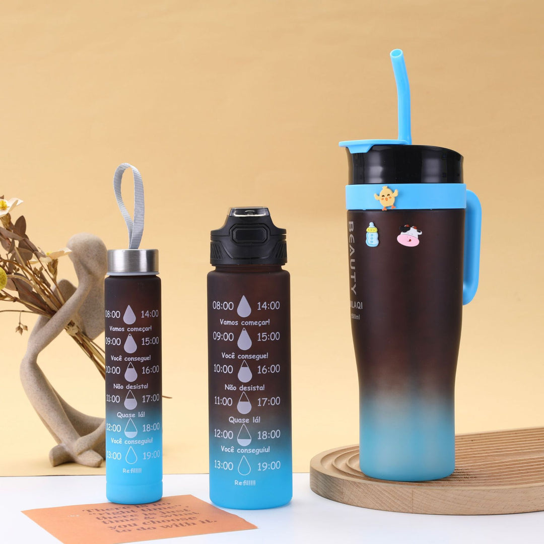 Damen stilvolle und praktische Wasserflasche mit Motiv und Zeitmarkierung Karnz