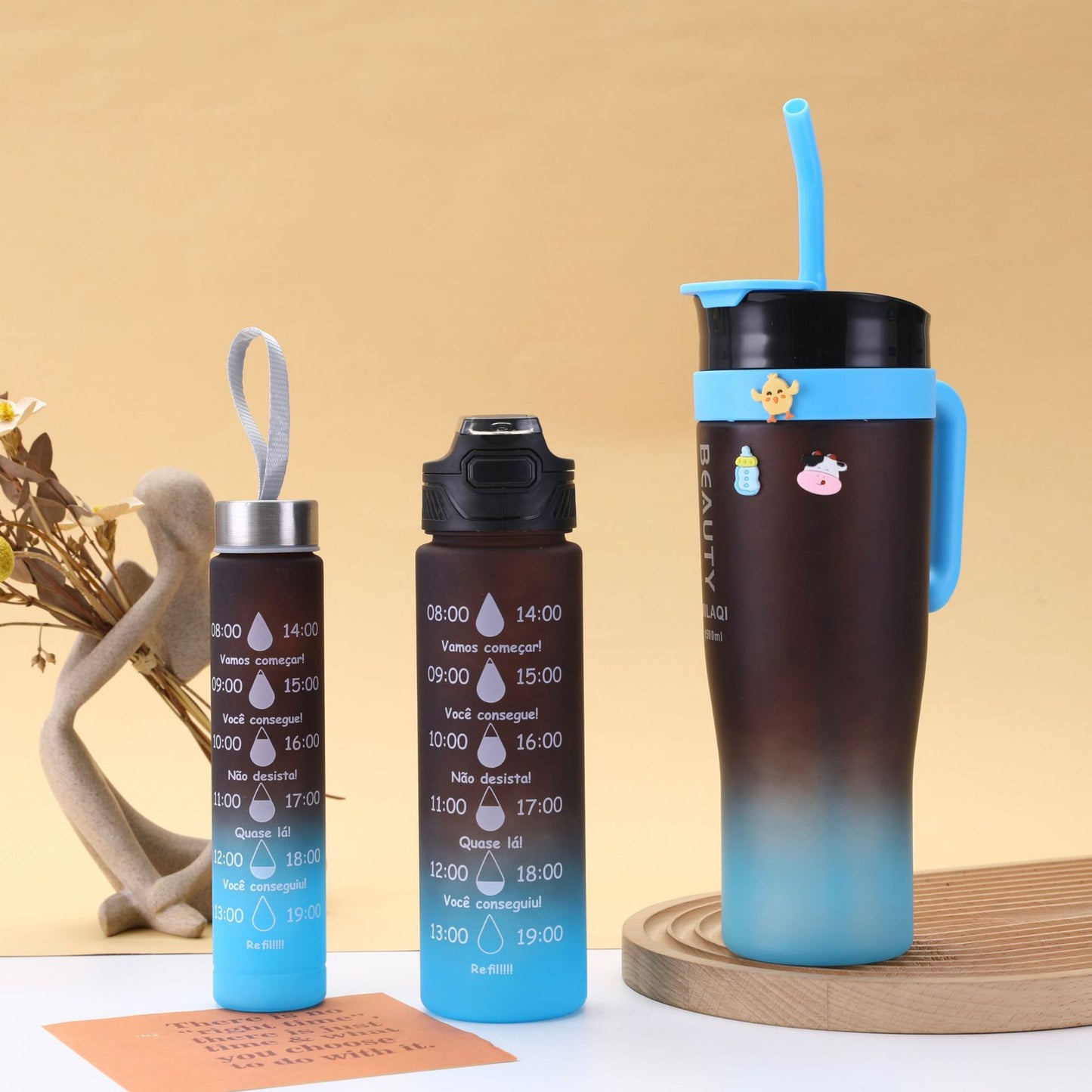 Damen stilvolle und praktische Wasserflasche mit Motiv und Zeitmarkierung Karnz