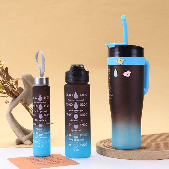 Damen stilvolle und praktische Wasserflasche mit Motiv und Zeitmarkierung Karnz