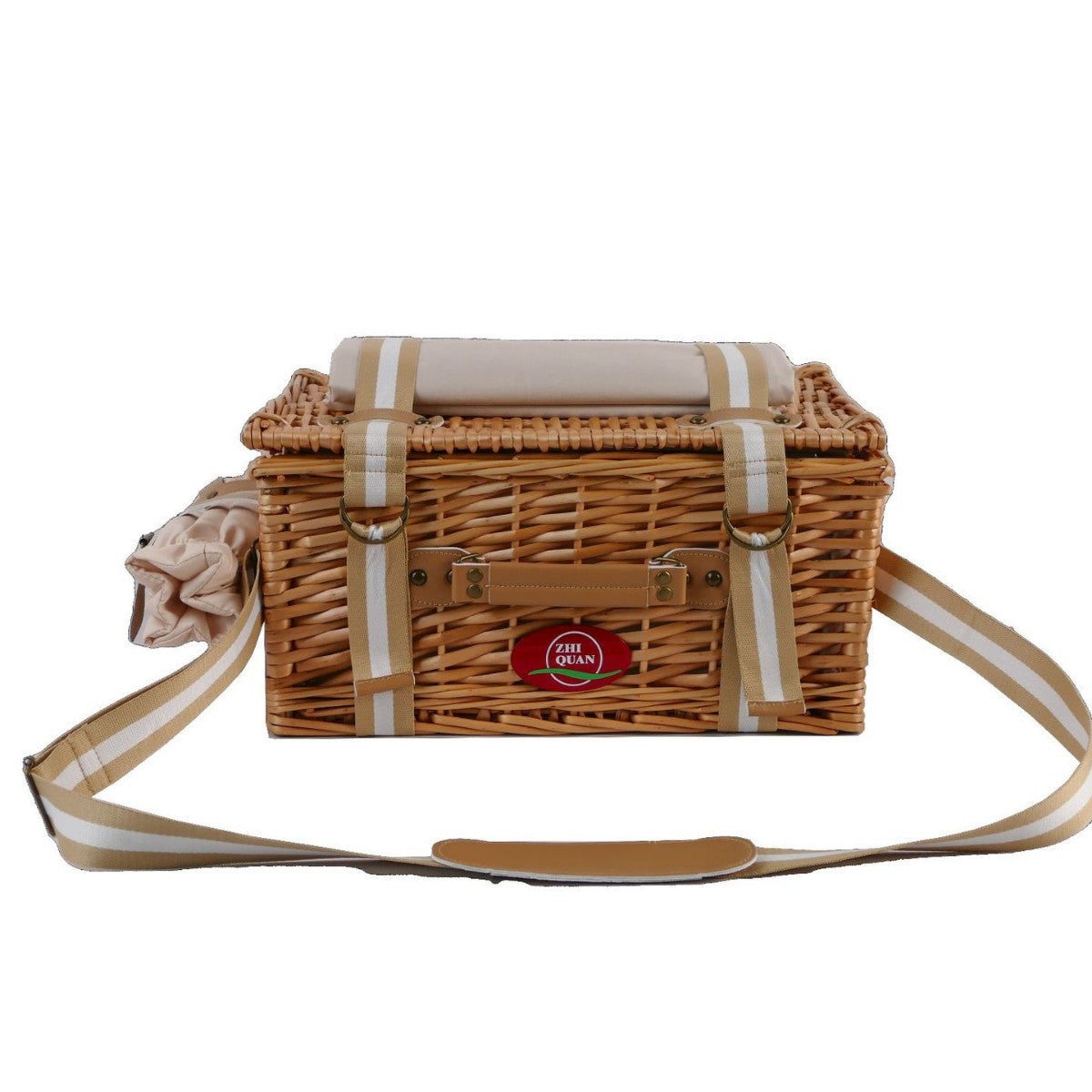 Damen Picknickkorb mit integriertem Geschirrset und stilvollem Leder-Detail Karnz