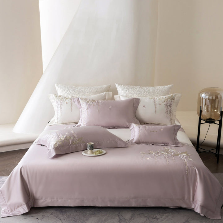 Luxe Satin-Feel Koi Bestickte Bettbezug Set