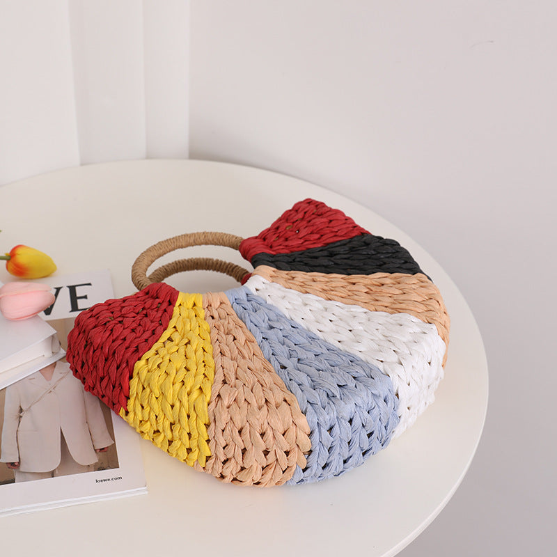 Damen Handgefertigte Basttasche mit buntem Design Karnz