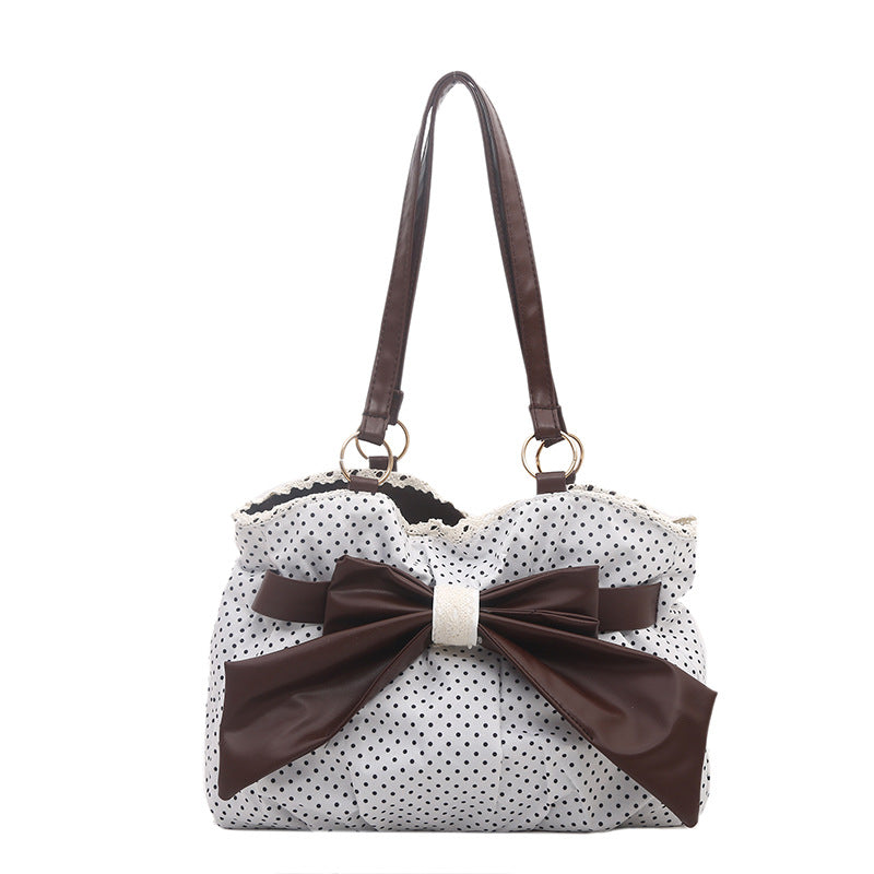 Bow-Accent Polka Dot Handtas