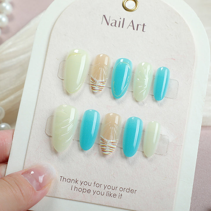 Lebendige vom Ozean inspirierte Press-On Nagelkunst-Set