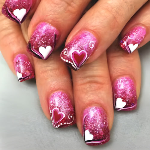 Herz-Themen Glitzer Nagelkunst Set Karnz