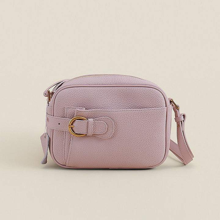 Rauleder Vegan-Leder Kamera Crossbody-Tasche mit dekorativem Schnallen- & Frontstecktasche