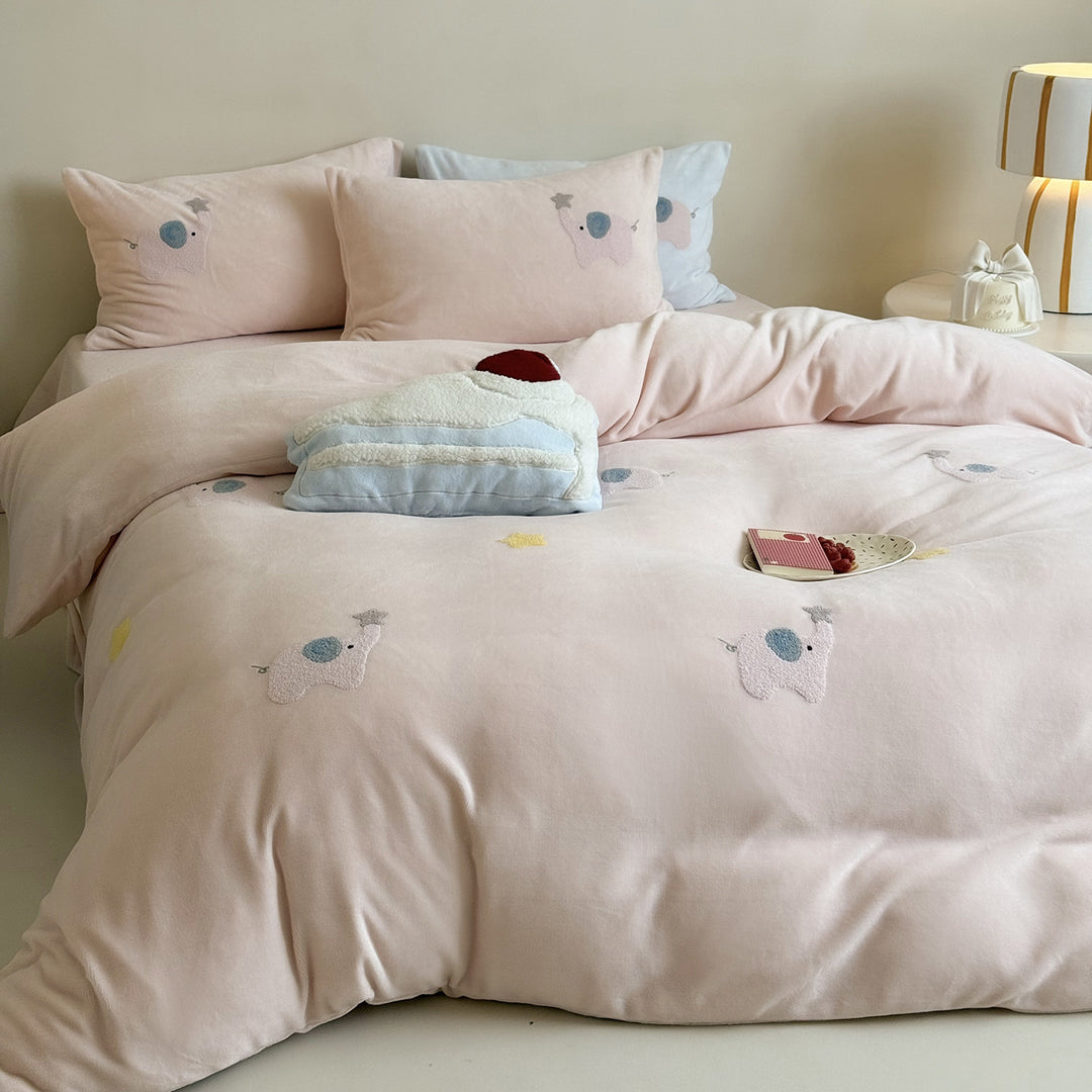 Bestickte Welpen-Motiv Baumwollsatin Bettwäsche Set
