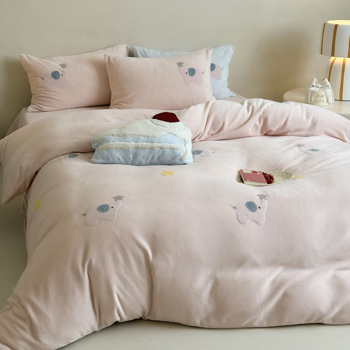 Bestickte Welpen-Motiv Baumwollsatin Bettwäsche Set