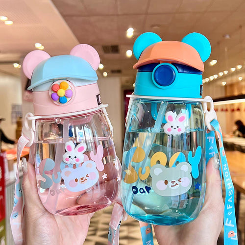 Damen Verspielte Kindertrinkflasche mit integriertem Strohhalm Karnz