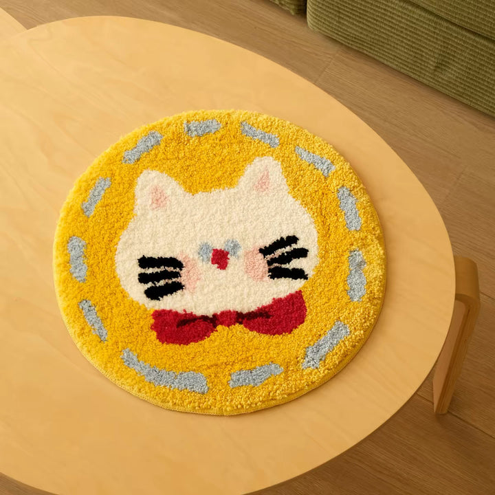 Runder Plüsch-Tufted Katzen-Gesicht Akzent Teppich