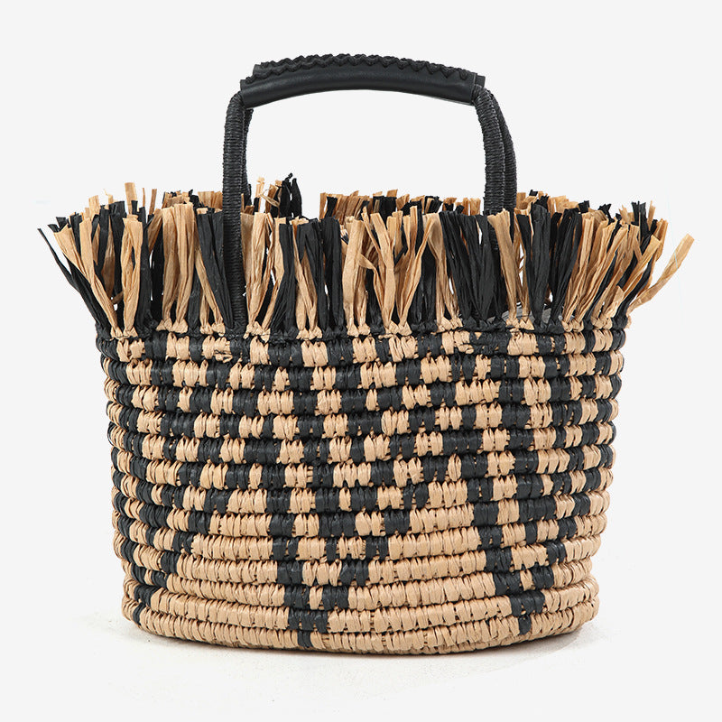 Damen Stilvolle, handgeknüpfte Strandtasche mit fransigem Design Karnz