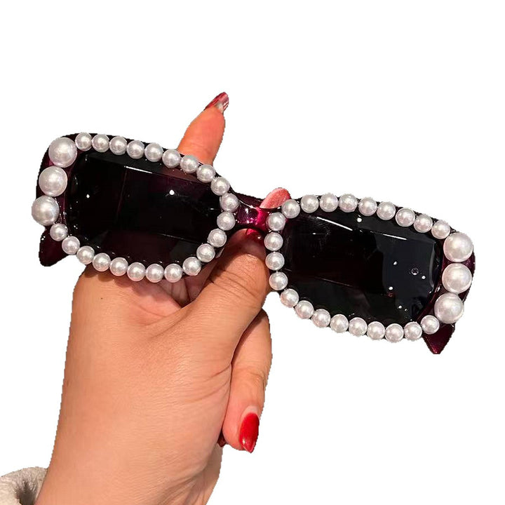 Damen modische Sonnenbrille mit luxuriösem Perlenrahmen Karnz
