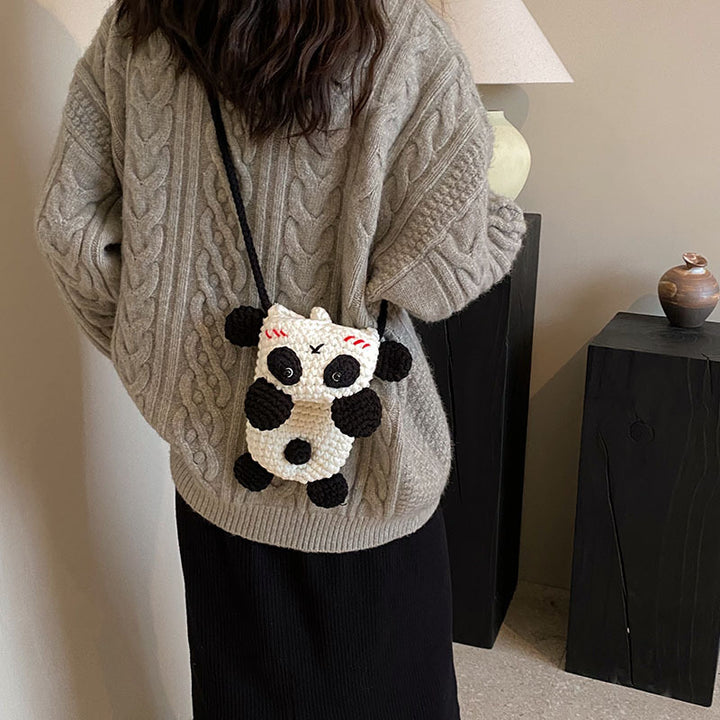 Süße Panda-Themen Häkel Mini-Handtasche