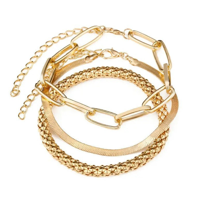 Multi-Texturiertes Silberkettenarmband-Set Karnz