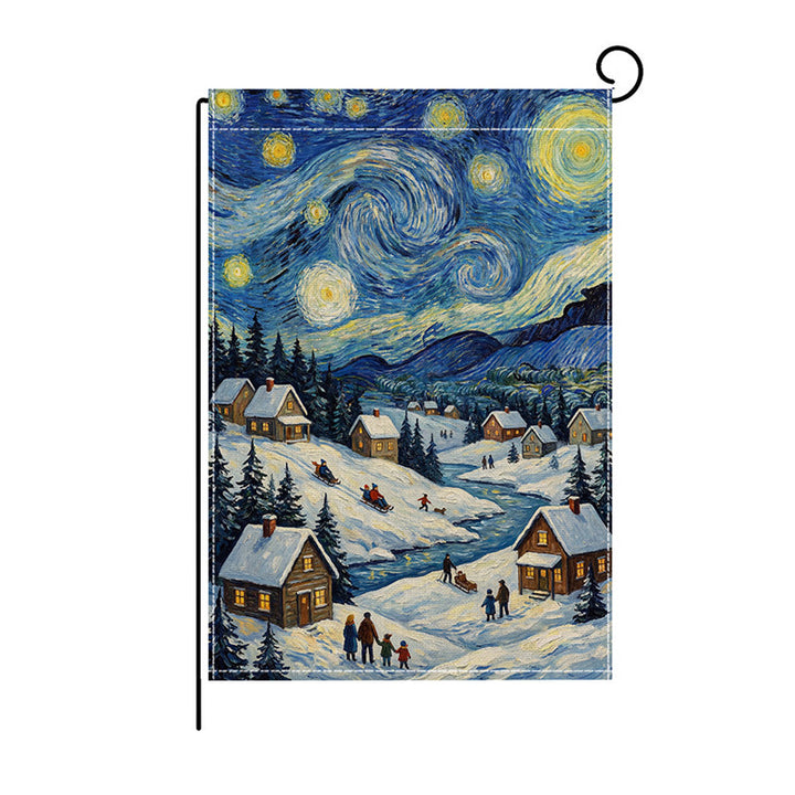 Saisonale Outdoor-Leinen-Mischung Willkommen Gartenflagge mit Schneemann-Illustration