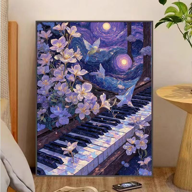 Fantasy-Landschaft Klavier Leinwand Kunstdruck Karnz